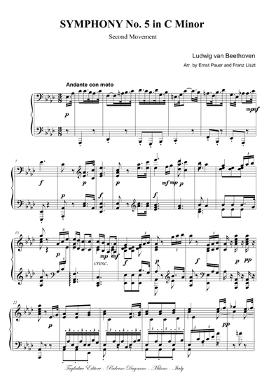 BEETHOVEN - SYMPHONY No 5 in C Minor - 2nd Mov. Arr. for Piano by Ernst Pauer and Franz Liszt (arr. by Ernst Pauer and Franz Liszt)