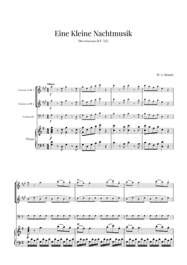 Eine Kleine Nachtmusik for 2 Clarinets, Cello and Piano (arr. Cadenza Editions)