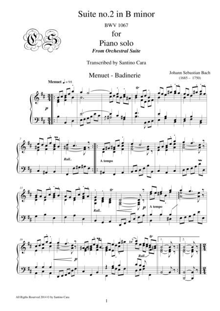Bach Suite no.2 in B minor BWV 1067 - 7 - 8 - Menuet-Badinerie - Piano solo (arr. Santino Cara)
