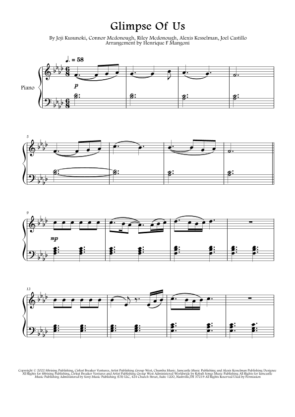 Glimpse Of Us (arr. Henrique F Mangoni)