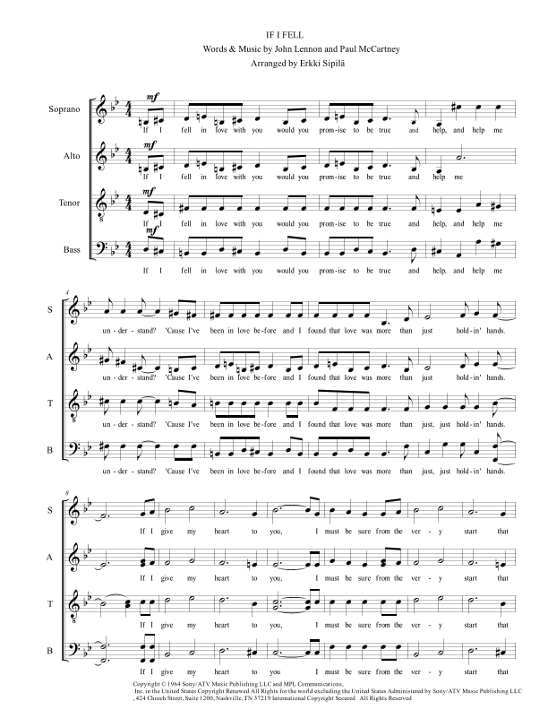 If I Fell (arr. Erkki Sipilä)