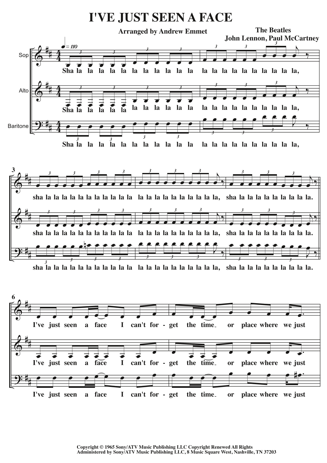 I've Just Seen A Face (arr. Andrew Emmet)