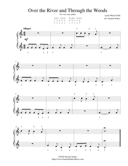 Over the River and Through the Woods - for very easy piano (arr. Samuel Stokes)
