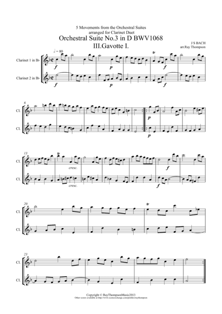 Bach: 5 Movements from Orchestral Suites 2 & 3 - clarinet duet (arr. Ray Thompson)