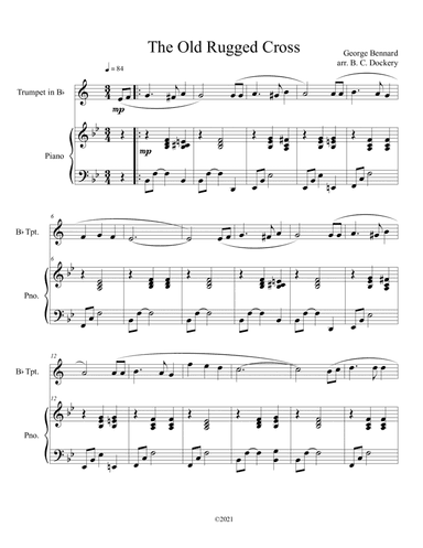 The Old Rugged Cross (trumpet solo) with optional piano accompaniment (arr. B. C. Dockery)