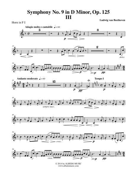 Beethoven Symphony No. 9, Movement III - Horn in F 1 (Transposed Part), Op. 125 (arr. Doug Clyde)