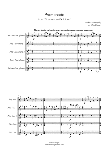 Promenade, Mussorgsky - SAATB saxophone quintet (arr. Mike Brogan)