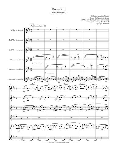 Recordare (from "Requiem") (F) (Saxophone Sextet - 3 Alto, 3 Ten) (arr. Regis Bookshar)