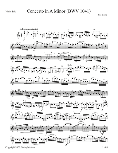 Bach, Concerto in A minor, BWV 1041 - Violin Solo (arr. String Masters)