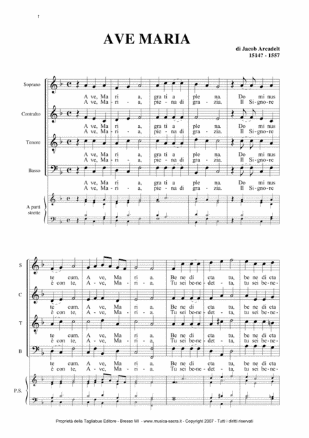 AVE MARIA - J. Arcadelt - For SATB Choir and Organ (arr. Renato Tagliabue)