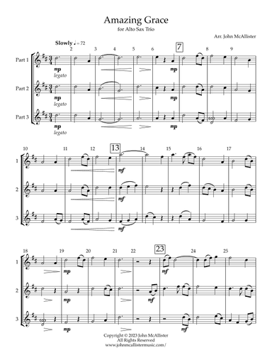 Amazing Grace for Saxophone Trio (arr. John McAllister)