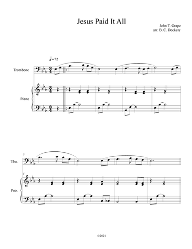 Jesus Paid It All (Trombone Solo with Piano Accompaniment) (arr. B. C. Dockery)
