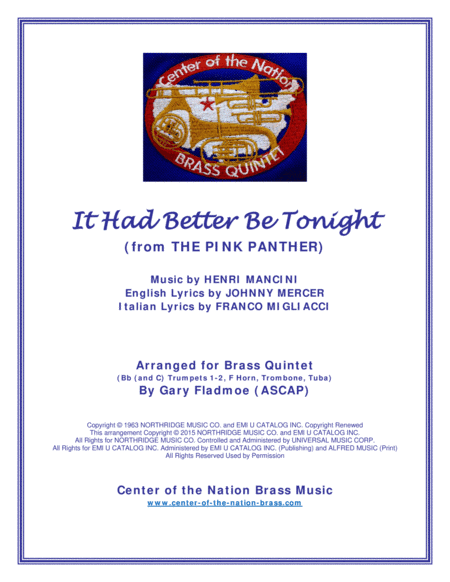 It Had Better Be Tonight (arr. Gary Fladmoe (ASCAP))