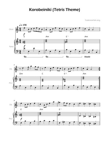 Tetris Theme for Oboe and Piano (arr. Ygor Nunes)