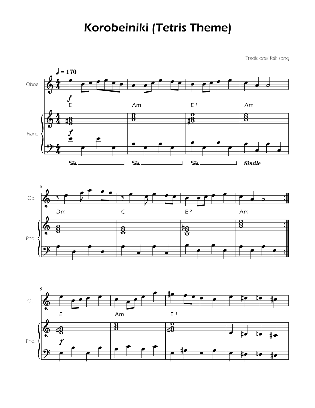 Tetris Theme for Oboe and Piano (arr. Ygor Nunes)