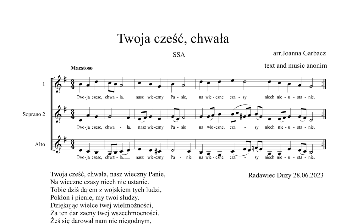 Tobie czesc, chwala (arr. Joanna Garbacz)