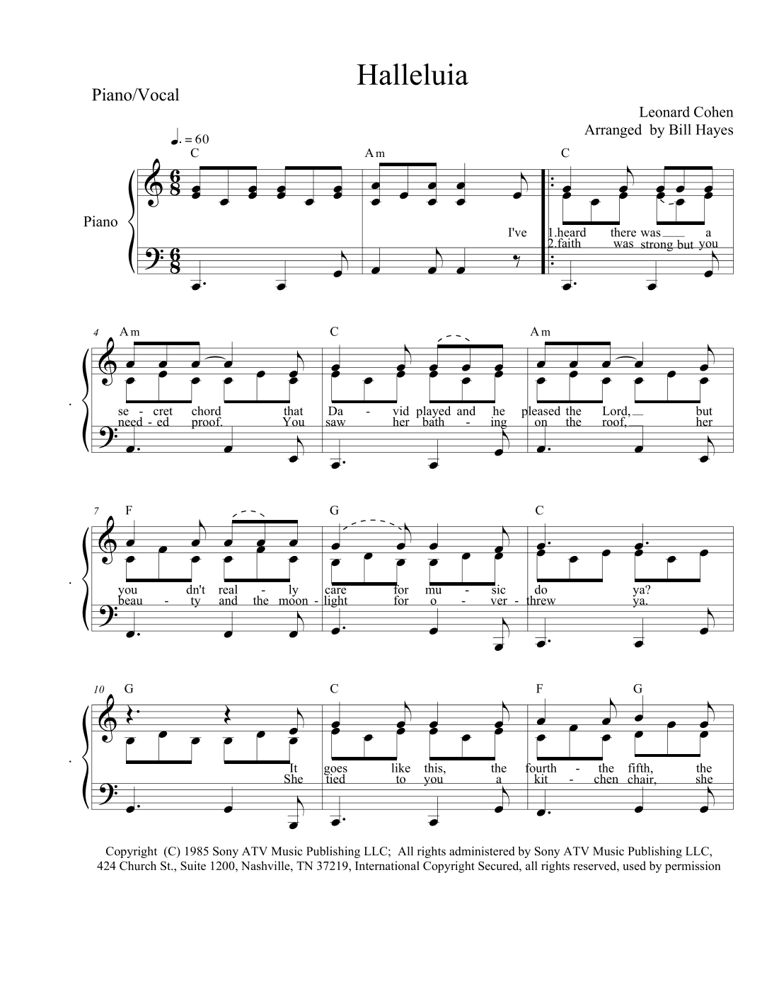 Hallelujah (arr. Arranged by Bill Hayes)