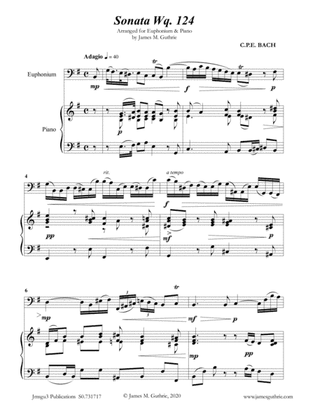 CPE BACH: Sonata in E Minor WQ124 for Euphonium & Piano (arr. James Guthrie, ASCAP)