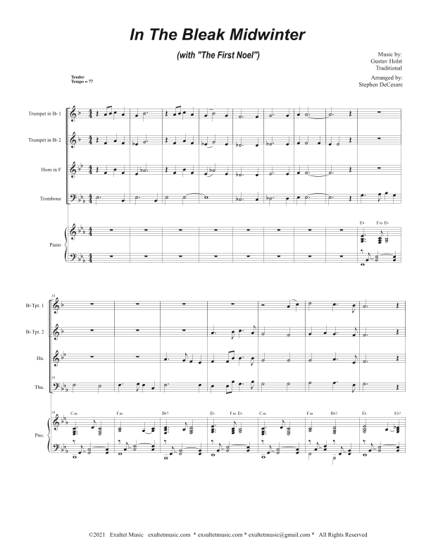 In The Bleak Midwinter (with "The First Noel") (Brass Quartet and Piano) (arr. Stephen DeCesare)