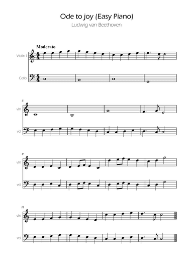 Ode To Joy - Easy Violin and Cello Duet (arr. Ygor Nunes)