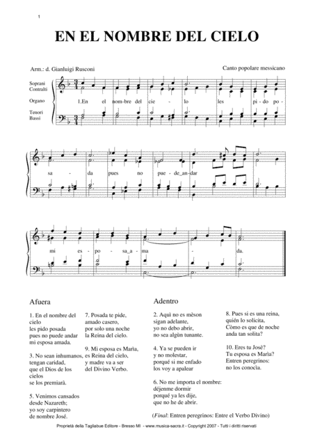 EN EL NOMBRE DEL CIELO - Arr. for SATB Choir - Score Only (arr. Don Gianluigi Rusconi)