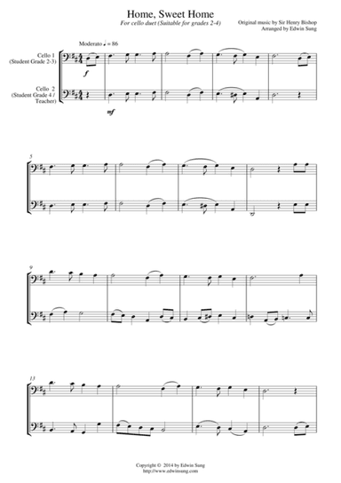 Home, Sweet Home (for cello duet, suitable for grades 2-4) (arr. Edwin Sung)
