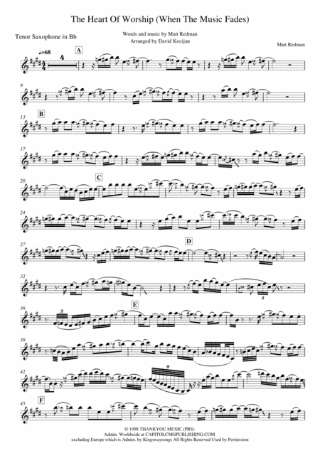 The Heart Of Worship (when The Music Fades) (arr. David Kocijan)