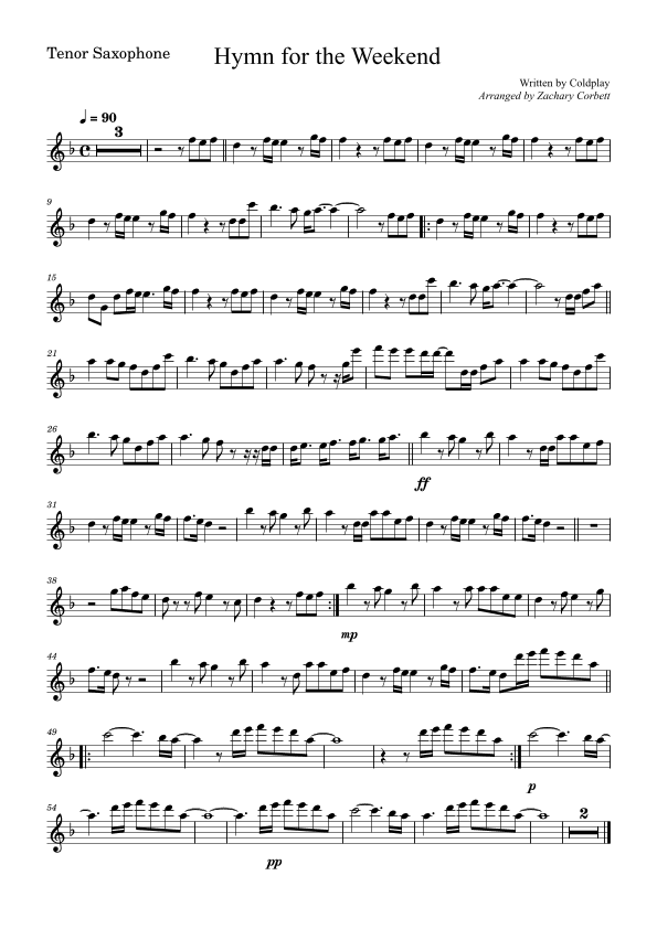 Hymn For The Weekend (arr. Zachary Corbett)