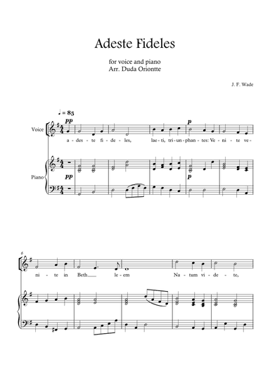 Adeste Fideles (one voice - G major - with piano - no chords) O Come All Ye Faiful (arr. Duda Oriontte)