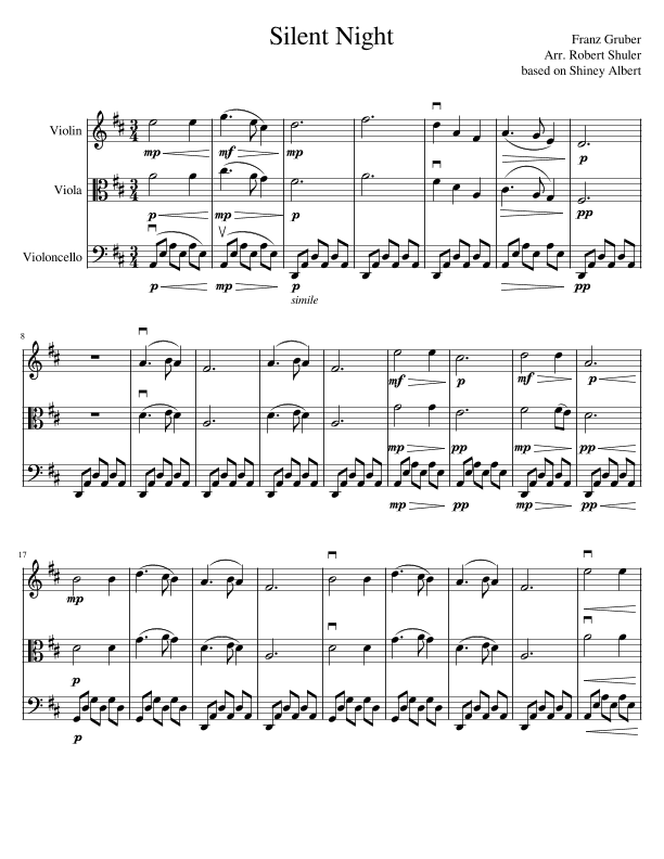 Silent Night String Trio Classical Style (arr. Robert Shuler)