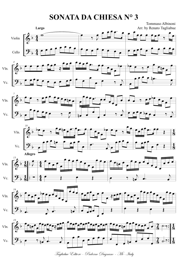 Albinoni - SONATA DA CHIESA N° 3 (Arr. per Violino e Cello) (arr. Renato Tagliabue)
