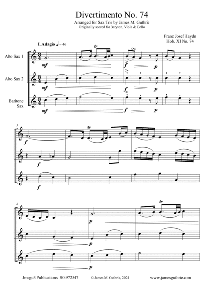 Haydn: Divertimento No. 74 for Sax Trio (arr. James M. Guthrie)