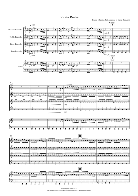 Toccata by Bach Rocks! for Recorder Quartet (arr. David Burndrett)