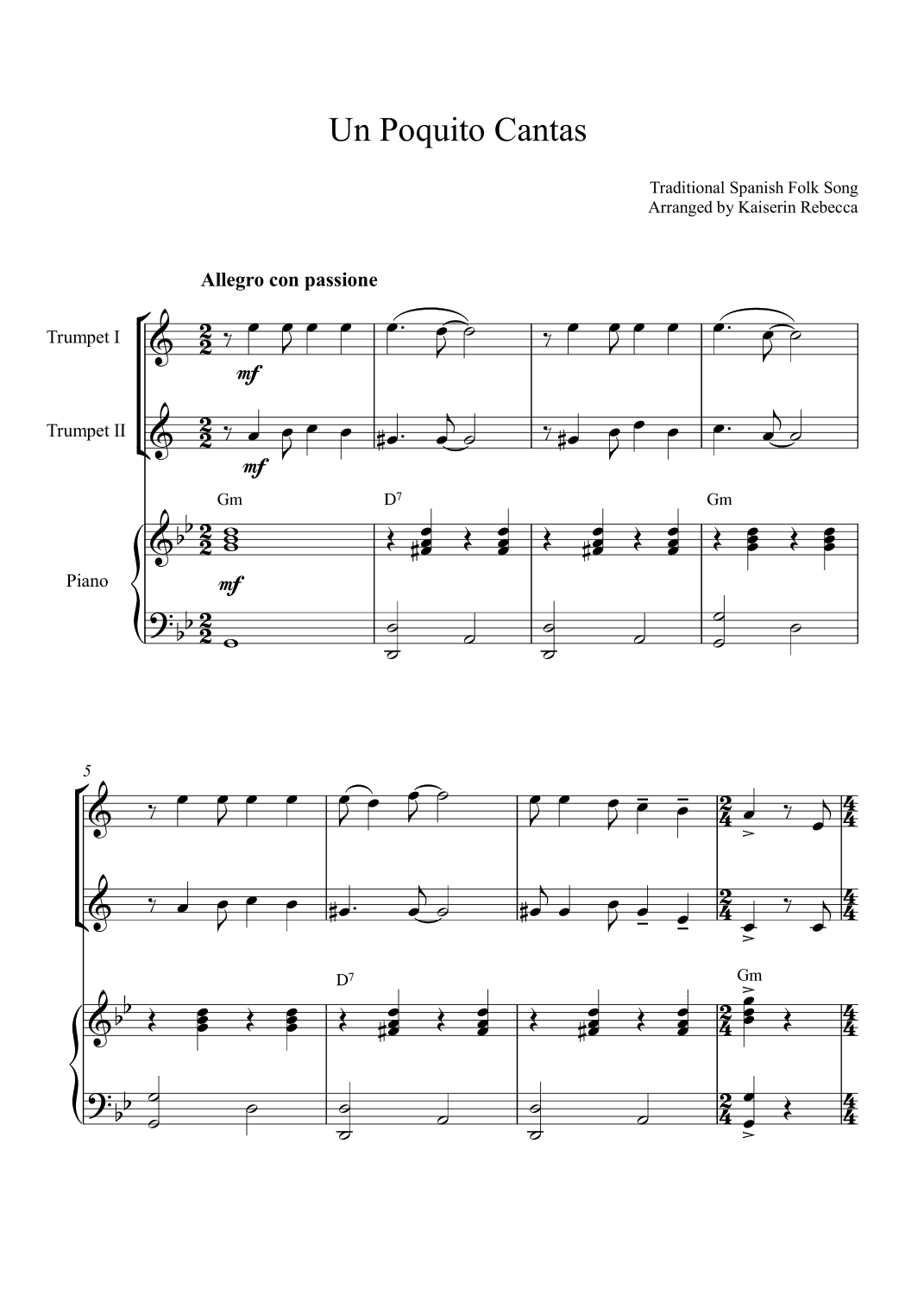 Un Poquito Cantas (arr. Kaiserin Rebecca)