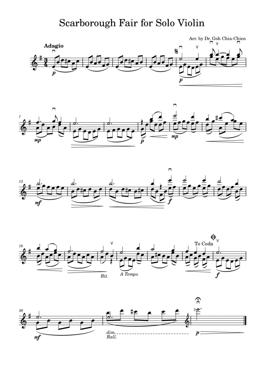 Scarborough Fair for Solo Violin (arr. Dr. Chia-Chien Goh)