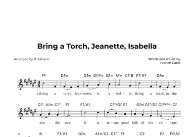 Bring a Torch, Jeanette, Isabella (Key of F-Sharp Major) (arr. R. Salvario)