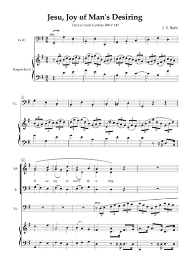 "Jesu, Joy of Man's Desiring" (SAB choir, cello, keyboard - processional version) (arr. Benson Kwan)
