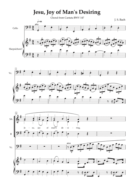 "Jesu, Joy of Man's Desiring" (SAB choir, cello, keyboard - processional version) (arr. Benson Kwan)