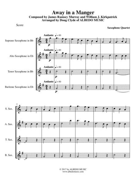 Away in a Manger for Saxophone Quartet (arr. Doug Clyde)