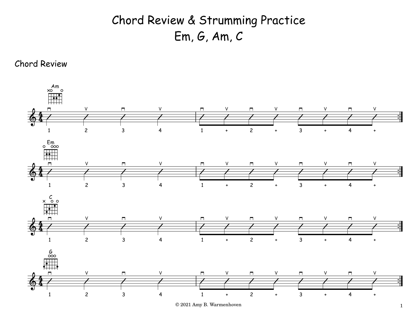 Chord Review & Strumming (Am Em C G)