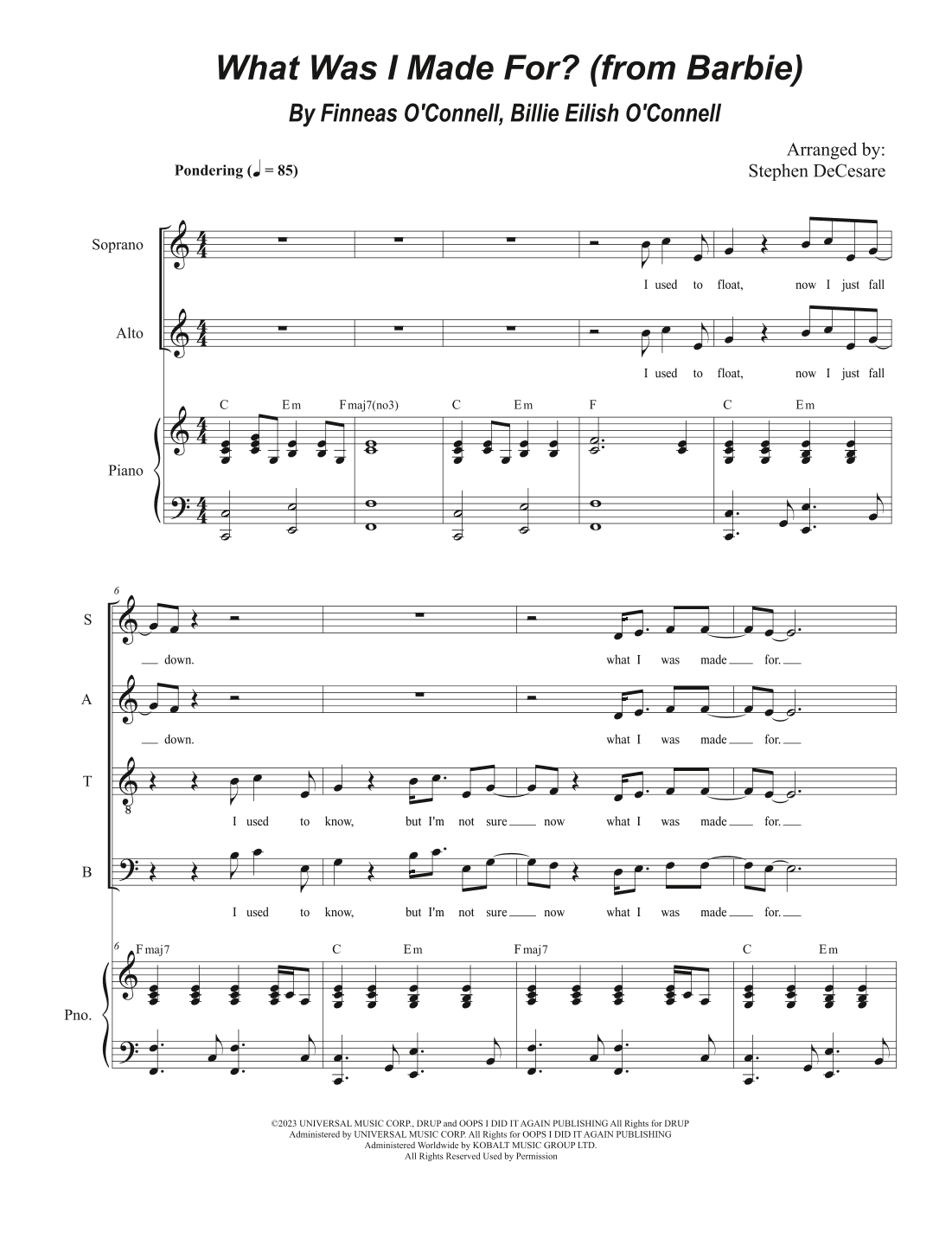 What Was I Made For? (arr. Stephen DeCesare)