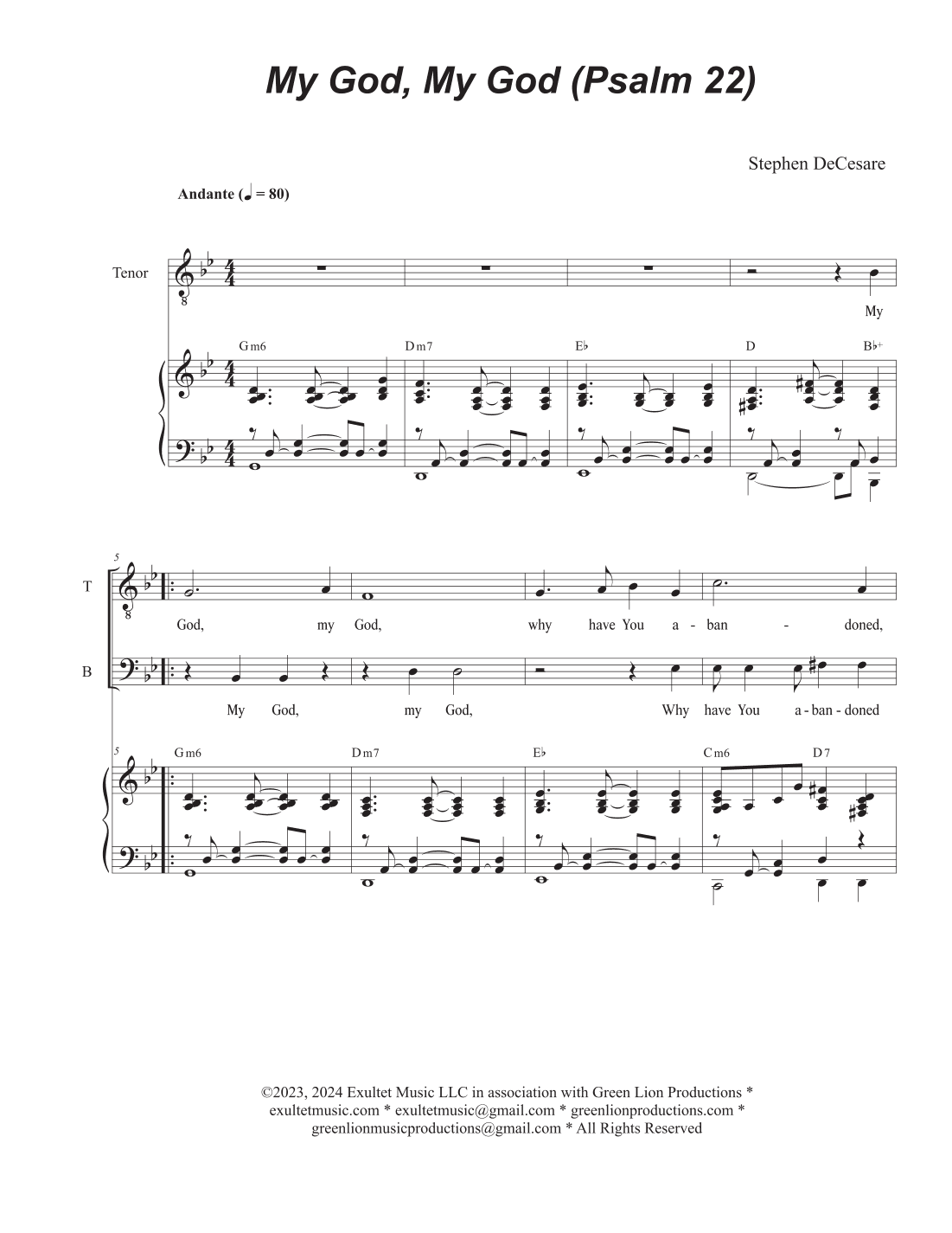 My God, My God (Psalm 22) (Duet for Tenor and Bass solo)