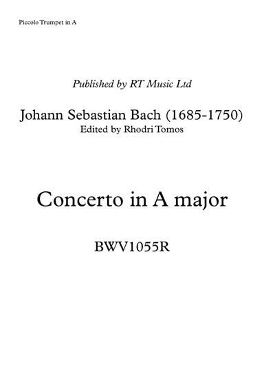 Bach BWV1055R Concerto in A major. Solo sheet music Oboe d'amore & trumpets (arr. Rhodri Tomos)