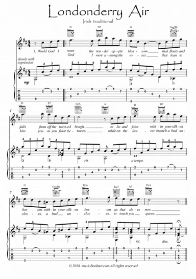 Londonderry Air Flute guitar duet (arr. PianoSheetNow)