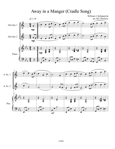 Away in a Manger (Cradle Song) for alto sax duet with piano accompaniment (arr. B C Dockery)