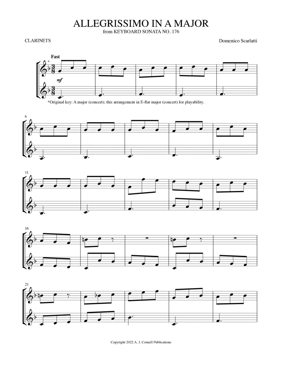 Allegrissimo in A Major (from Keyboard Sonata No. 176) (arr. Mark Phillips)