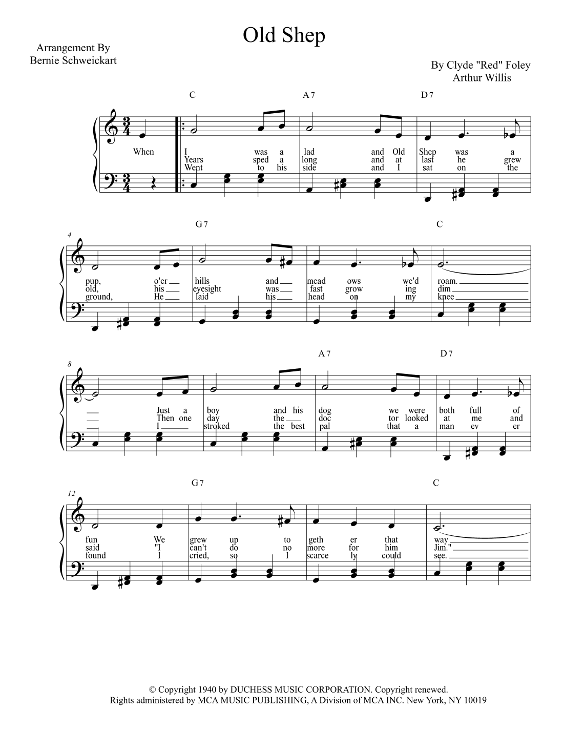 Old Shep (arr. Bernie Schweickart)