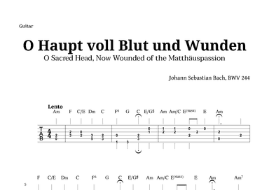 Sacred Head, Now Wounded by Bach for Guitar TAB with Chords (arr. Langanho)
