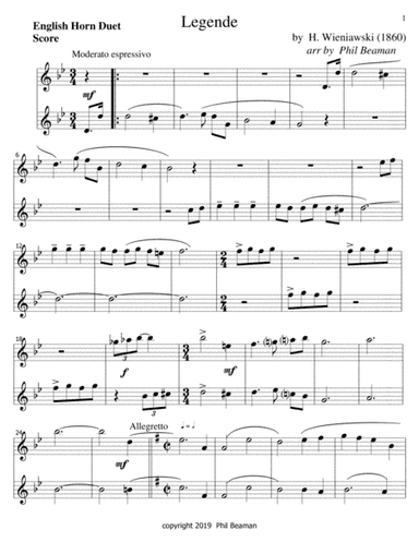 Legende-Wieniawski-English Horn duet (arr. Phil Beaman)