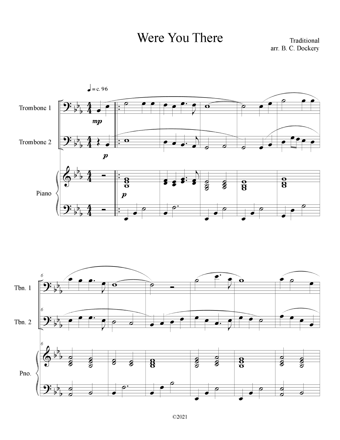 Were You There (Trombone Duet with Piano Accompaniment) (arr. B. C. Dockery)